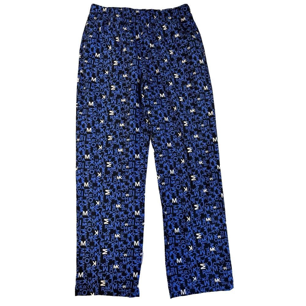 Michael Kors Men's Med Blue Black Lounge Pajama Pants Sleep Wear Monogram Logo